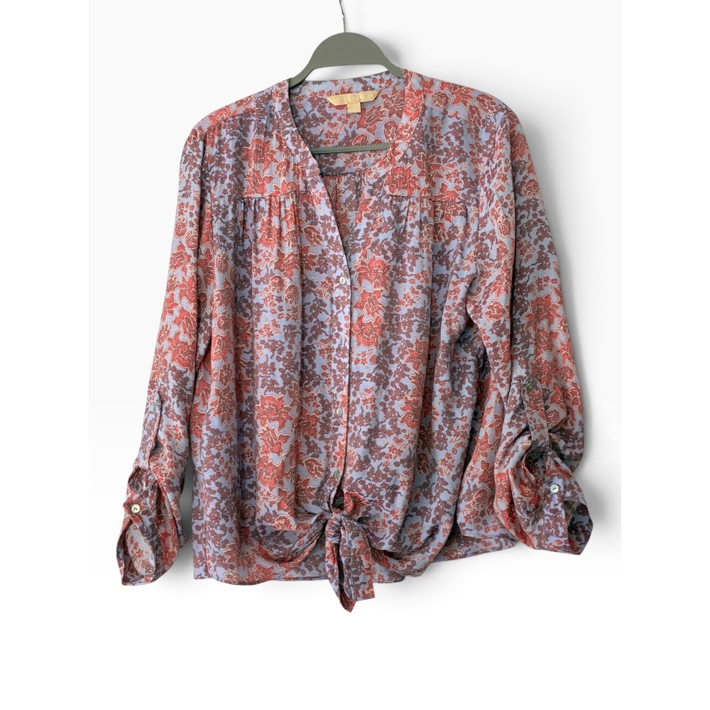 Hope & Harlow Blouse Womens Large Blue Red Excellent Paisley Front Tie Boho Top